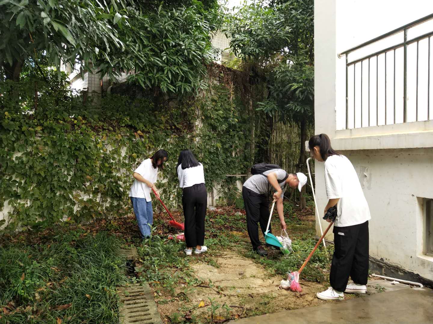 在室外清扫垃圾